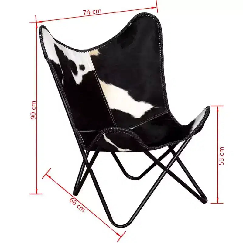 Fauteuil Butterfly en cuir véritable marron, structure en fer thermolaqué