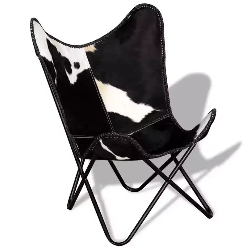 Fauteuil Butterfly en cuir véritable marron, structure en fer thermolaqué