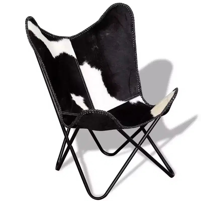 Fauteuil Butterfly en cuir véritable marron, structure en fer thermolaqué