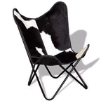 Fauteuil Butterfly en cuir véritable marron, structure en fer thermolaqué