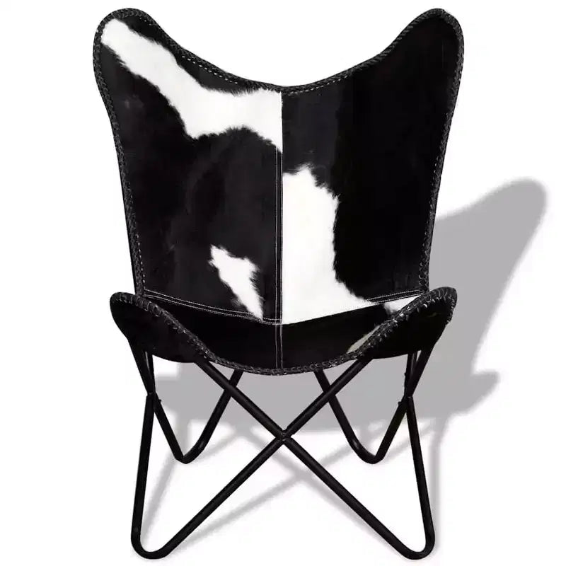 Fauteuil Butterfly en cuir véritable marron, structure en fer thermolaqué