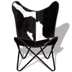 Fauteuil Butterfly en cuir véritable marron, structure en fer thermolaqué