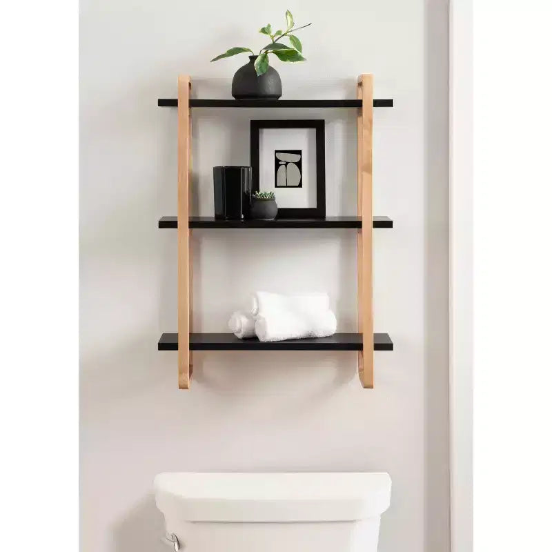 Étagère murale en bois noir, 18"x6"x25"