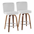 LumiSource Set of 2 Henry Counter Height Barstools Walnut Wood/White Fabric