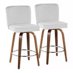 LumiSource Set of 2 Henry Counter Height Barstools Walnut Wood/White Fabric