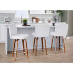 Lot de 2 tabourets de bar hauteur comptoir, bois de noyer et tissu blanc