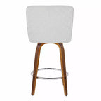 Lot de 2 tabourets de bar hauteur comptoir, bois de noyer et tissu blanc