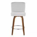 Lot de 2 tabourets de bar hauteur comptoir, bois de noyer et tissu blanc