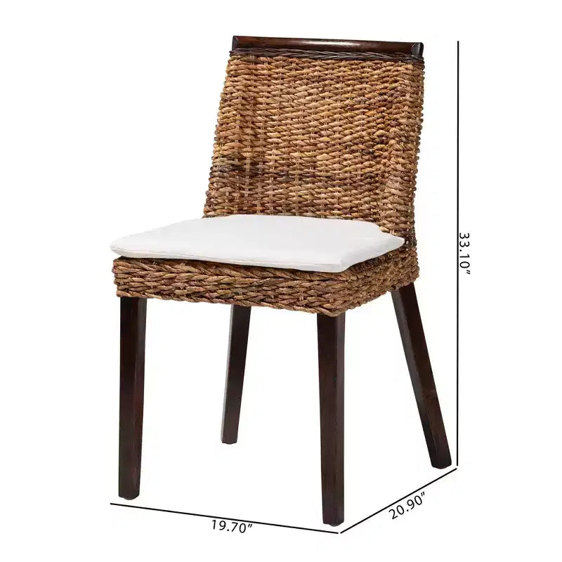 Chaise de salle à manger en jonc de mer et bois, marron clair/blanc/marron foncé