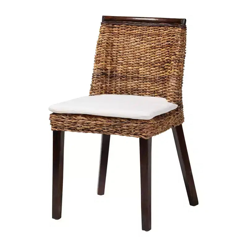 Chaise de salle à manger en jonc de mer et bois, marron clair/blanc/marron foncé