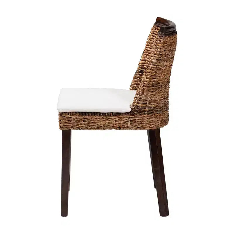 Chaise de salle à manger en jonc de mer et bois, marron clair/blanc/marron foncé