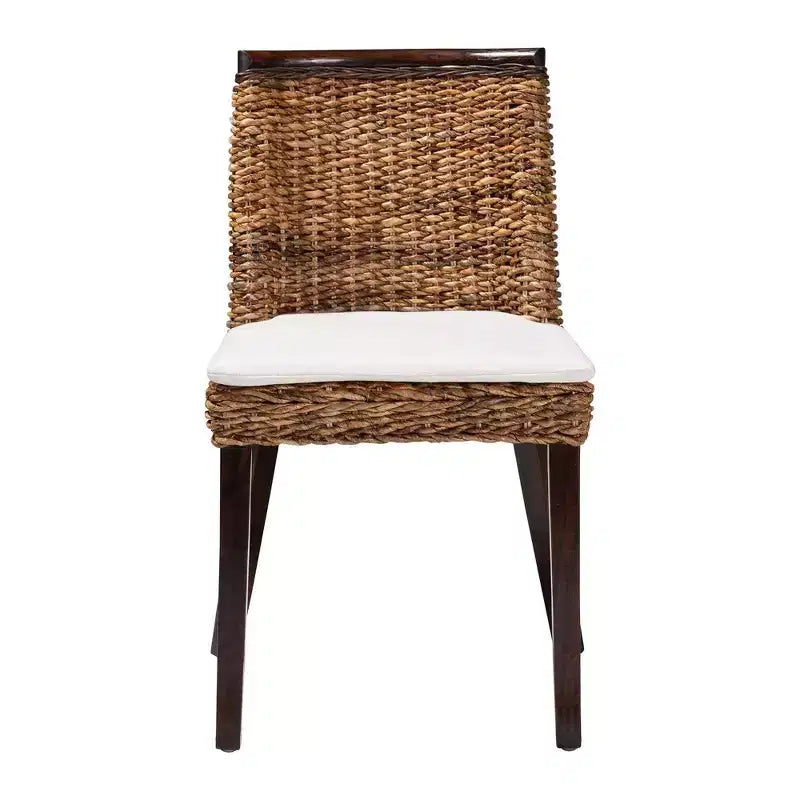 Chaise de salle à manger en jonc de mer et bois, marron clair/blanc/marron foncé