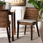 Chaise de salle à manger en jonc de mer et bois, marron clair/blanc/marron foncé