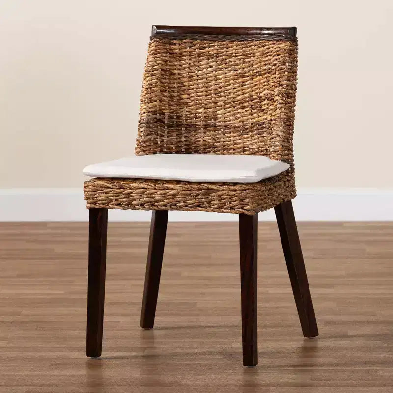 Chaise de salle à manger en jonc de mer et bois, marron clair/blanc/marron foncé