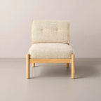 Fauteuil d'appoint crapaud tapissé avec pieds tourillons, beige et marron clair