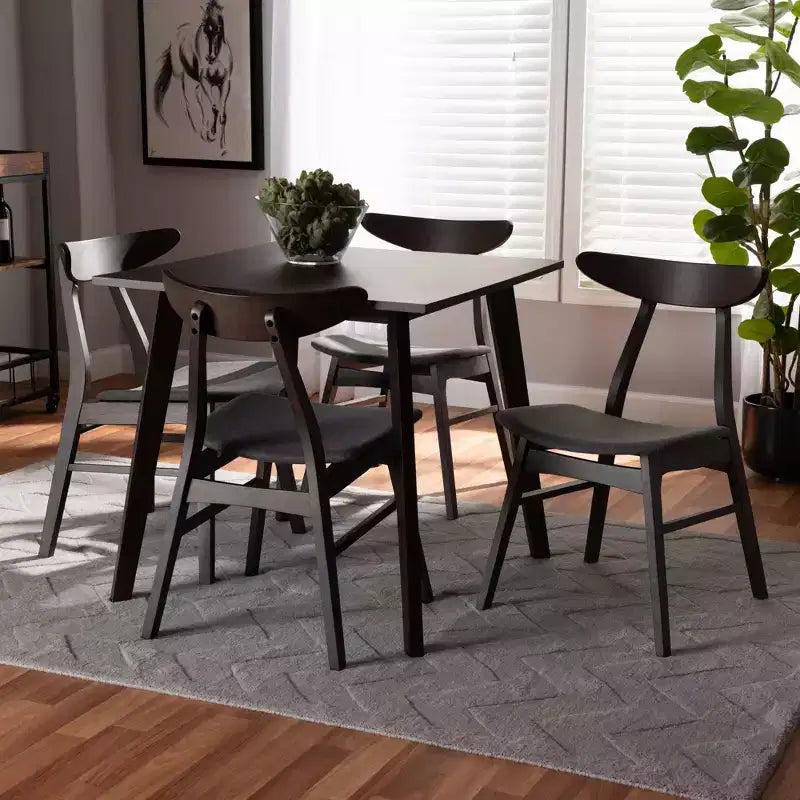 Ensemble de salle à manger 5 pièces en bois et tissu d'ameublement