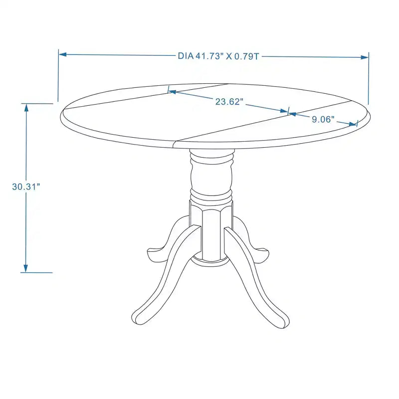 Table à manger pliable en hévéa massif de 42 po avec pied central, 4 places