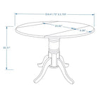 Table à manger pliable en hévéa massif de 42 po avec pied central, 4 places