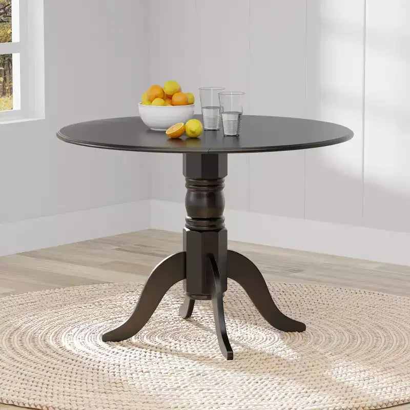 Table à manger pliable en hévéa massif de 42 po avec pied central, 4 places