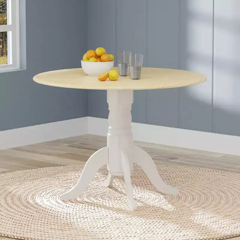 Table à manger pliable en hévéa massif de 42 po avec pied central, 4 places