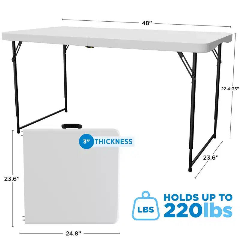 Table pliante en plastique blanc de 122 cm, portable et étanche, 4 places