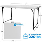 Table pliante en plastique blanc de 122 cm, portable et étanche, 4 places
