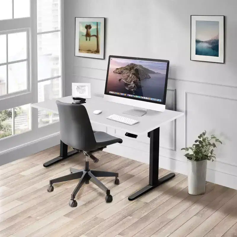 Bureau électrique réglable en hauteur avec plateau blanc, largeur ajustable de 100 cm à 160 cm