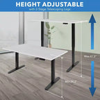 Bureau électrique réglable en hauteur avec plateau blanc, largeur ajustable de 100 cm à 160 cm