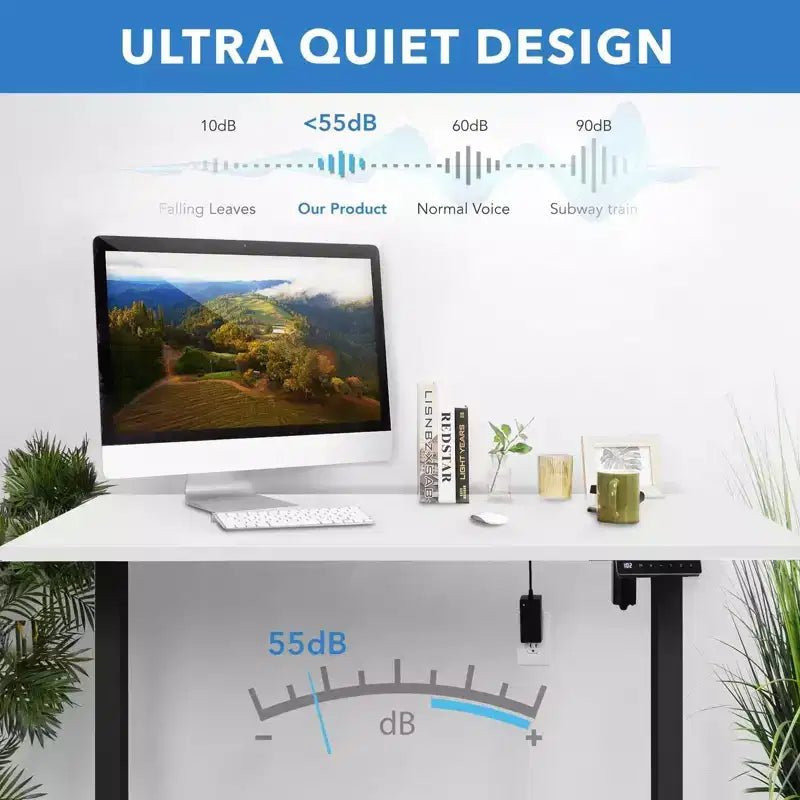 Bureau électrique réglable en hauteur avec plateau blanc, largeur ajustable de 100 cm à 160 cm