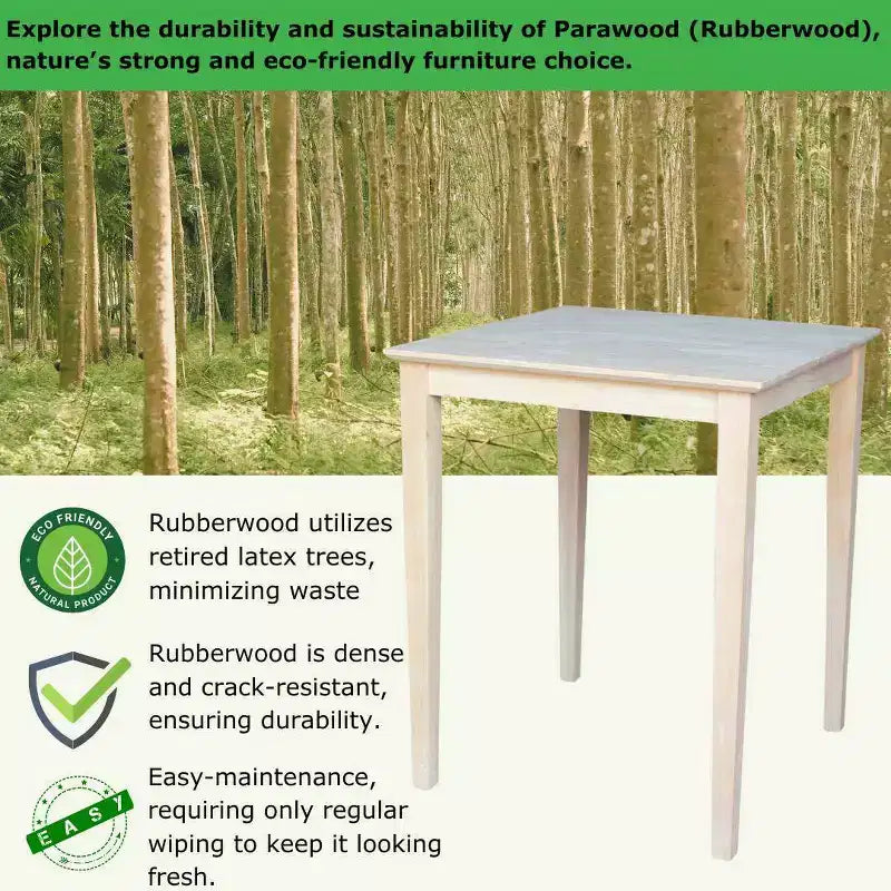 Table de comptoir carrée en bois massif avec pieds Shaker, non finie